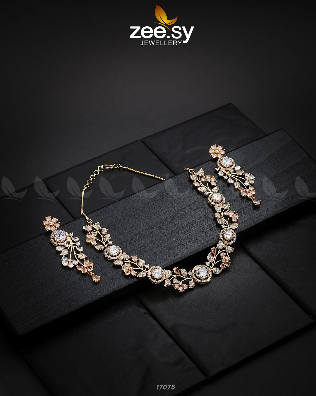 Noorani Zircon Necklace Golden Pink