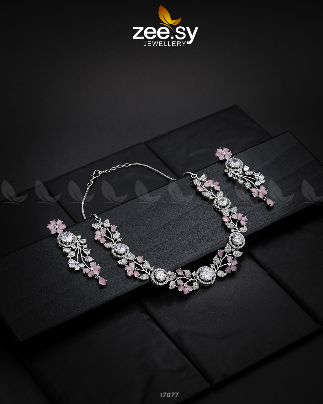 Noorani Zircon Necklace Silver Pink