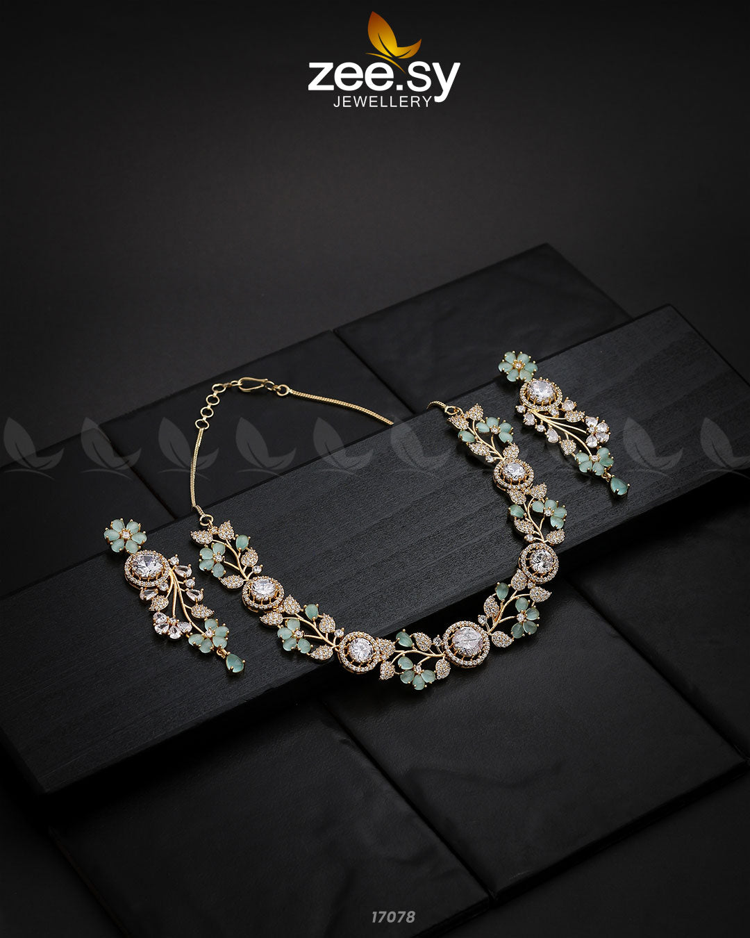 Noorani Zircon Necklace Golden Mint Green