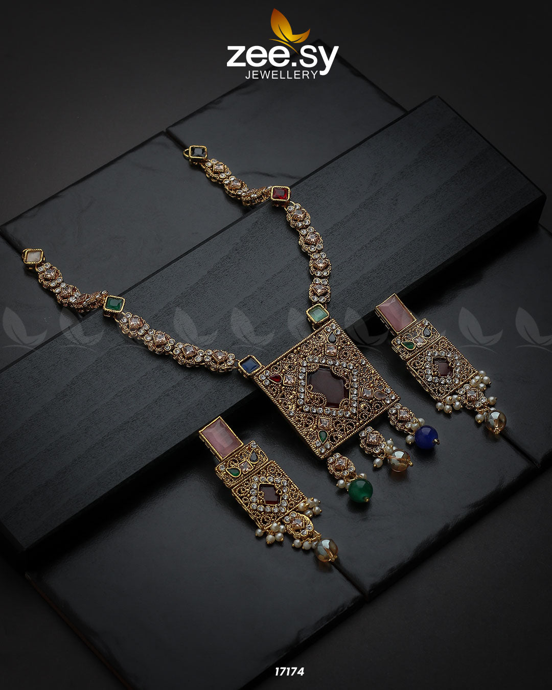 Captivating Crystals Necklace Golden Multi