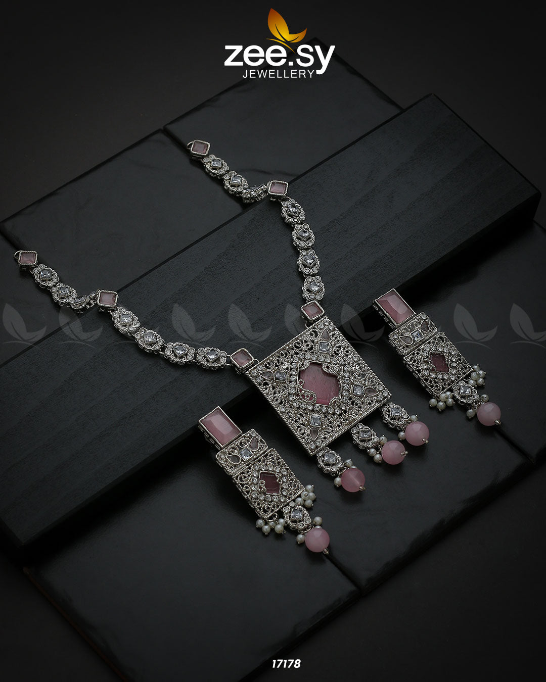 Captivating Crystals Necklace Silver Pink