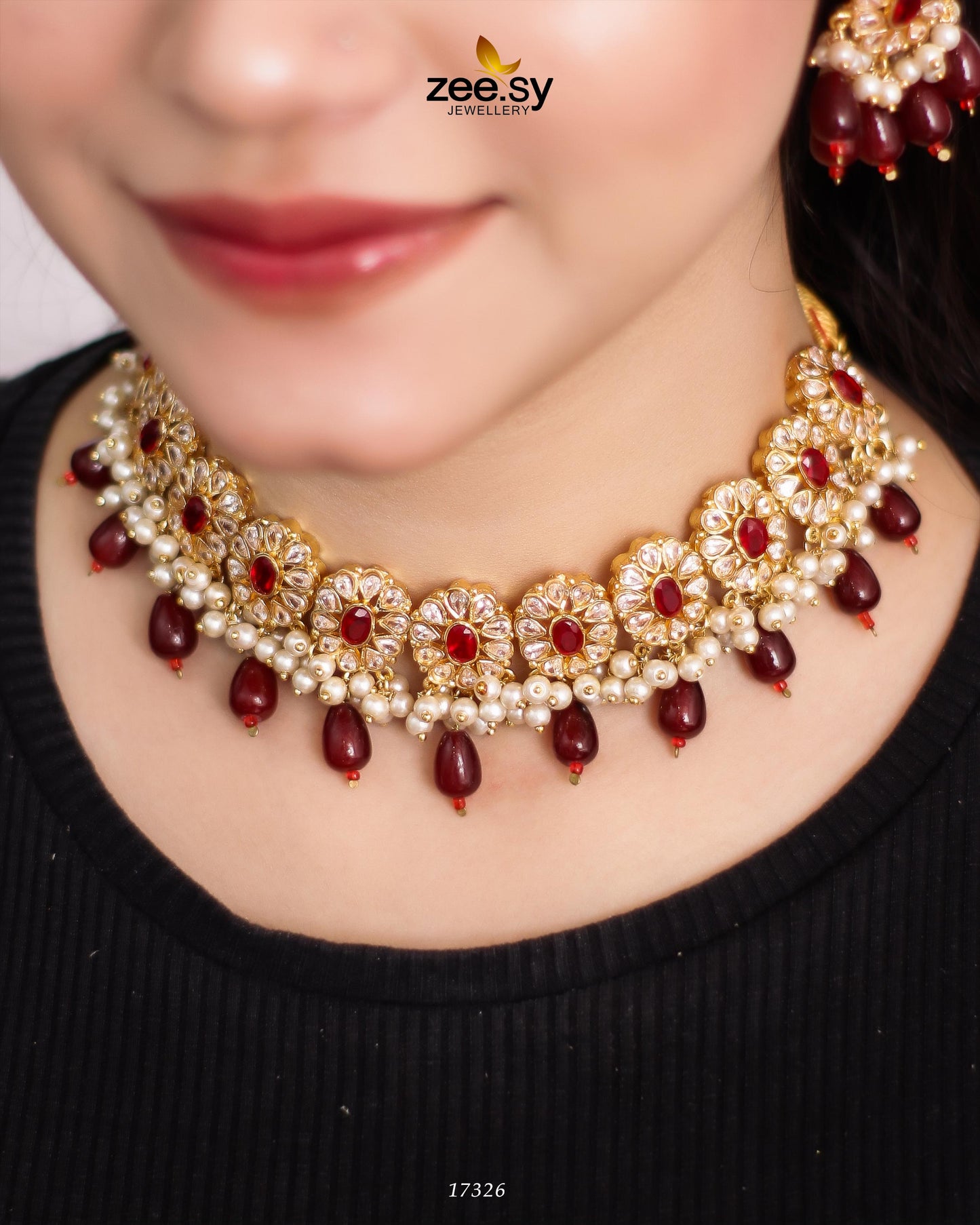 Blooming Flower Necklace Golden Red