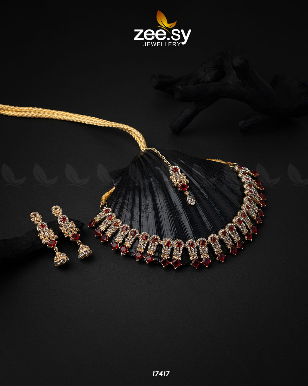 Classic Zircon Necklace Golden Red