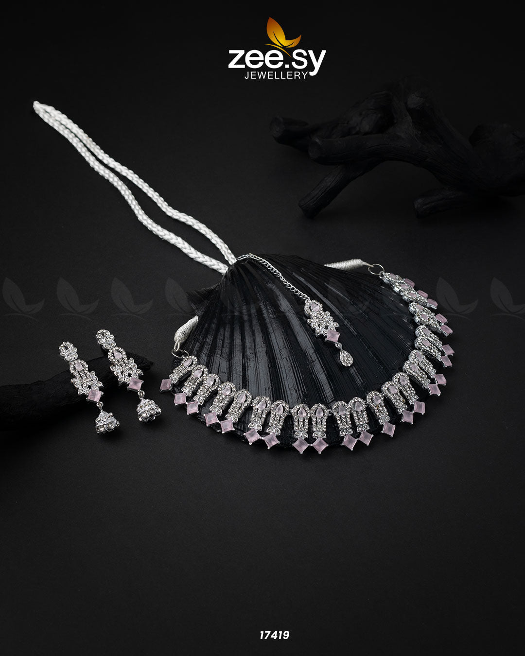Classic Zircon Necklace Silver Pink