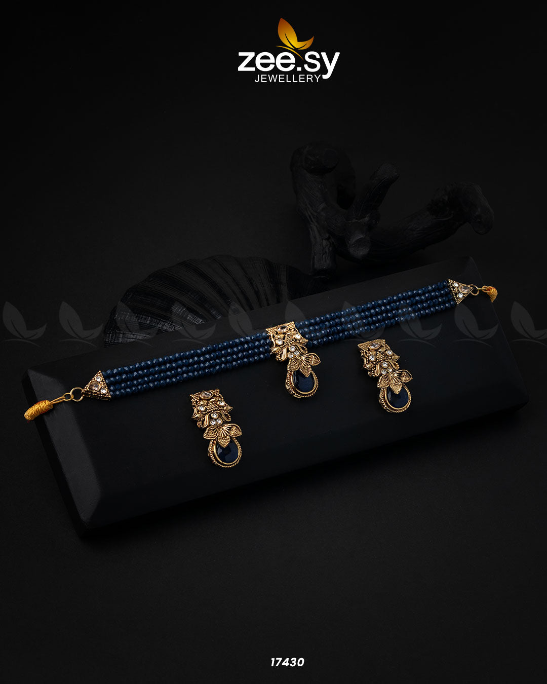 Egyptian Choker Necklace Golden Blue