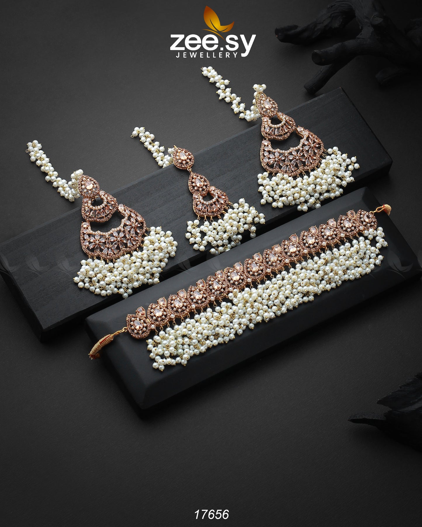 Amaira Chokar Necklace Set Champagne