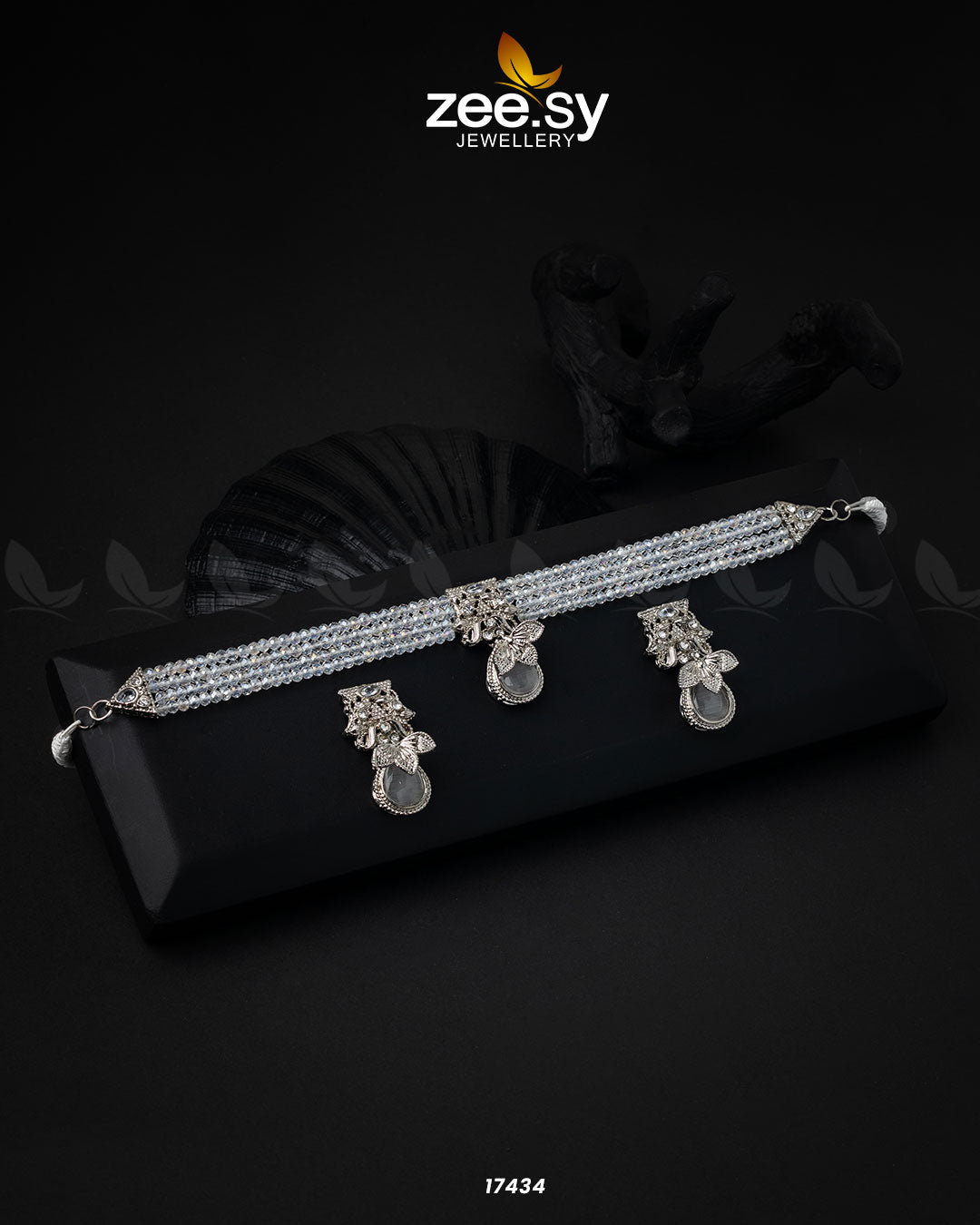Egyptian Choker Necklace Silver White