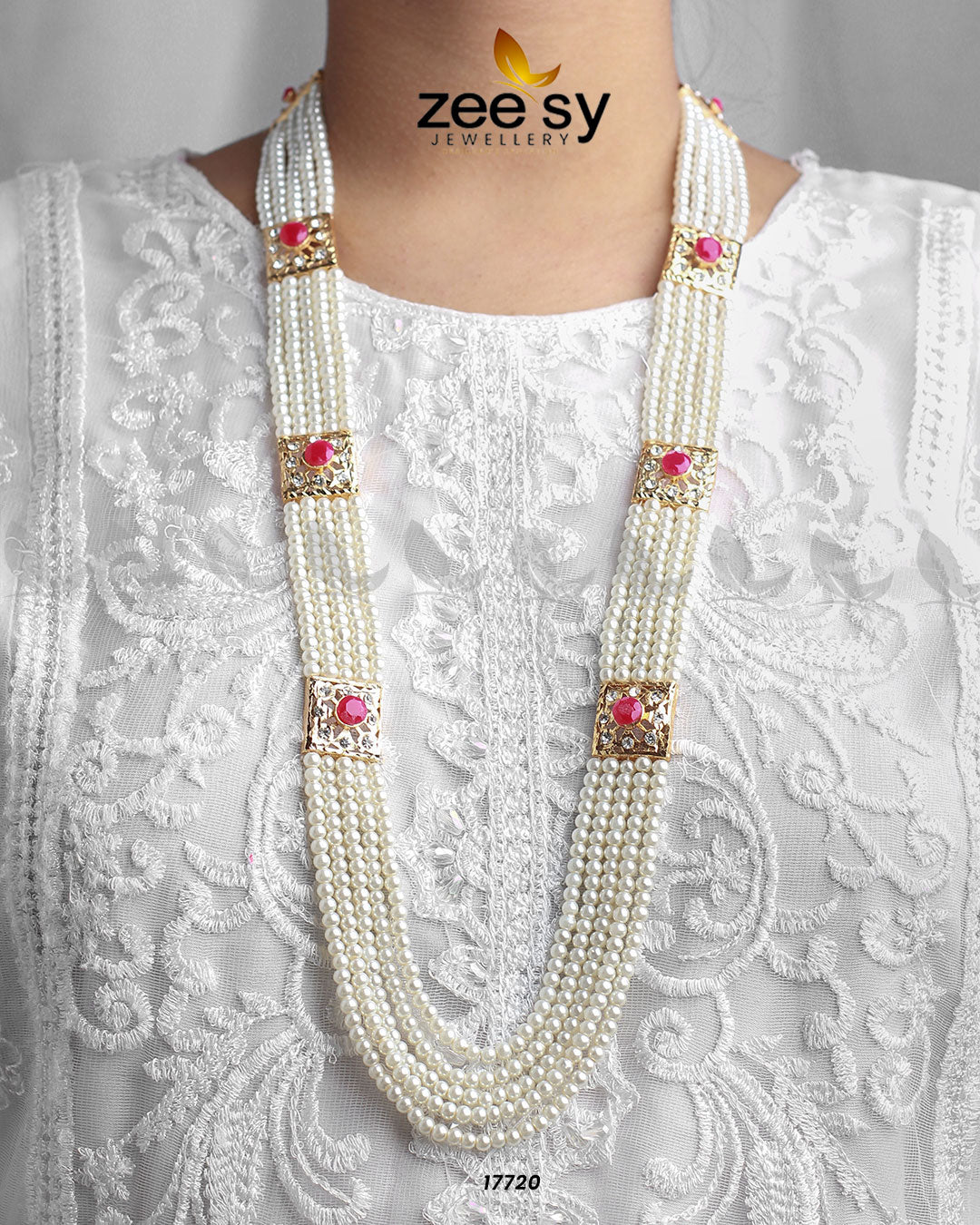Luxe Mala Necklace Pearl Mahroon