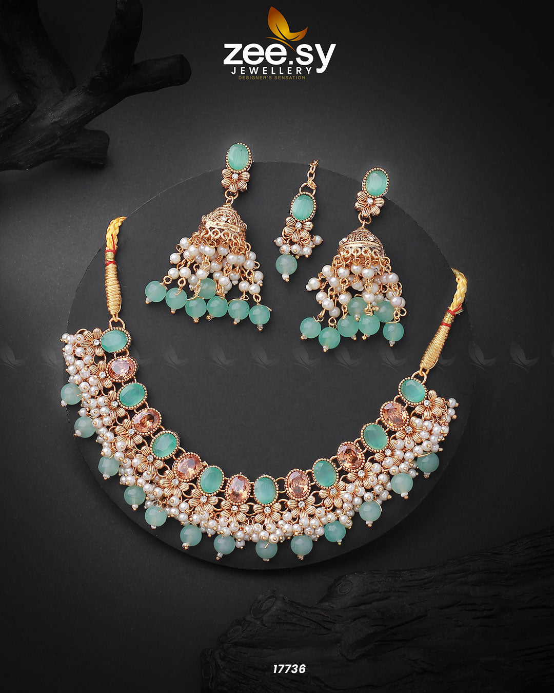 Celosia Necklace Golden Mint Green