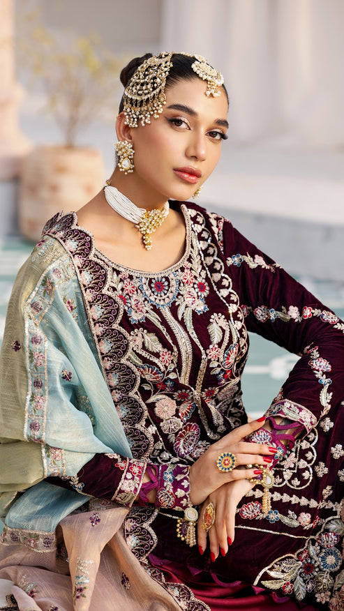 Zebtan | Andaz e Makhmal | ZAM-04 M Dark Maroon Velvet