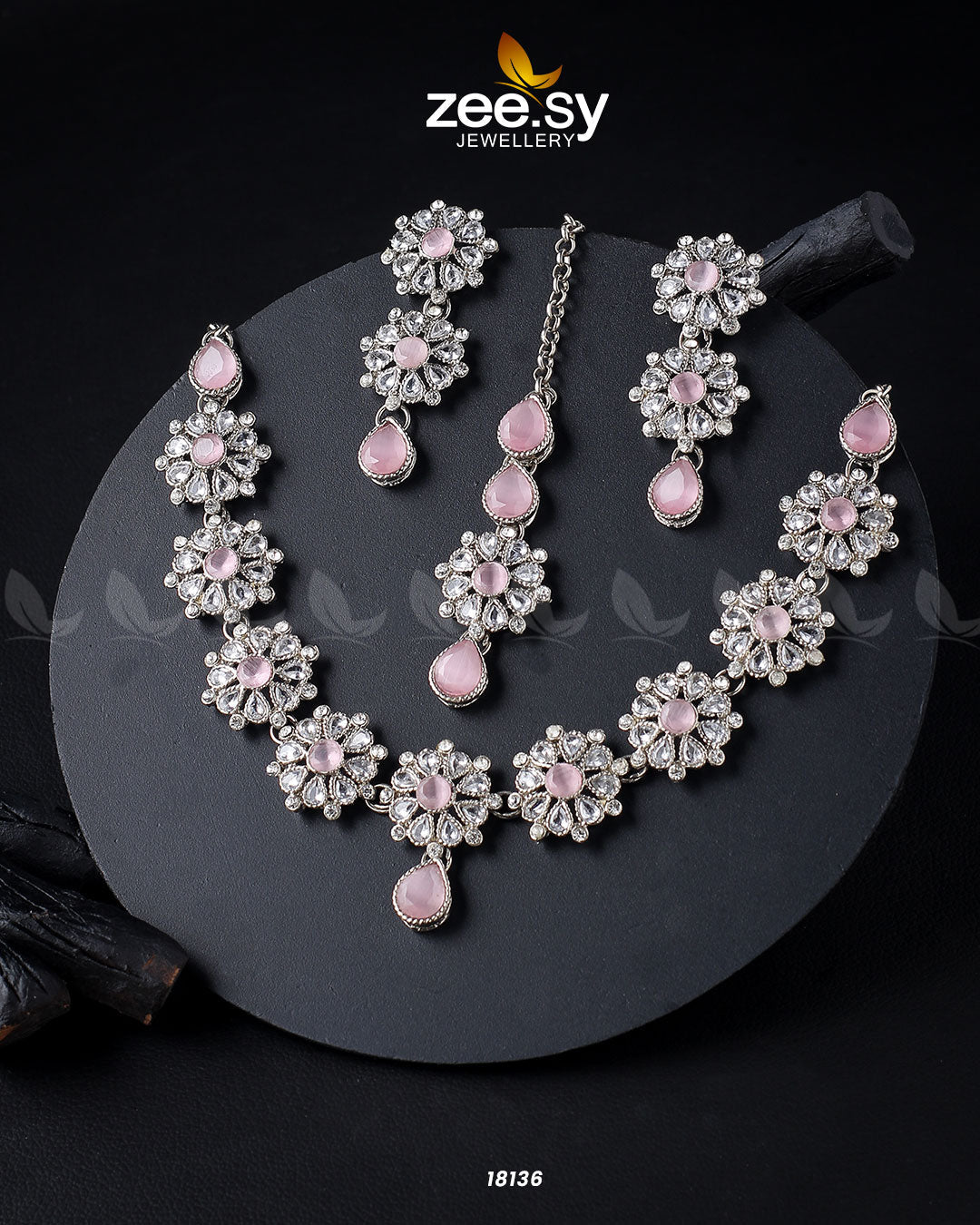 Narcissus Necklace Set Silver Mint Pink