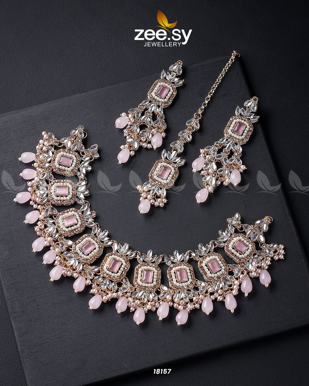Stephanotis Necklace Set Golden Mint Pink