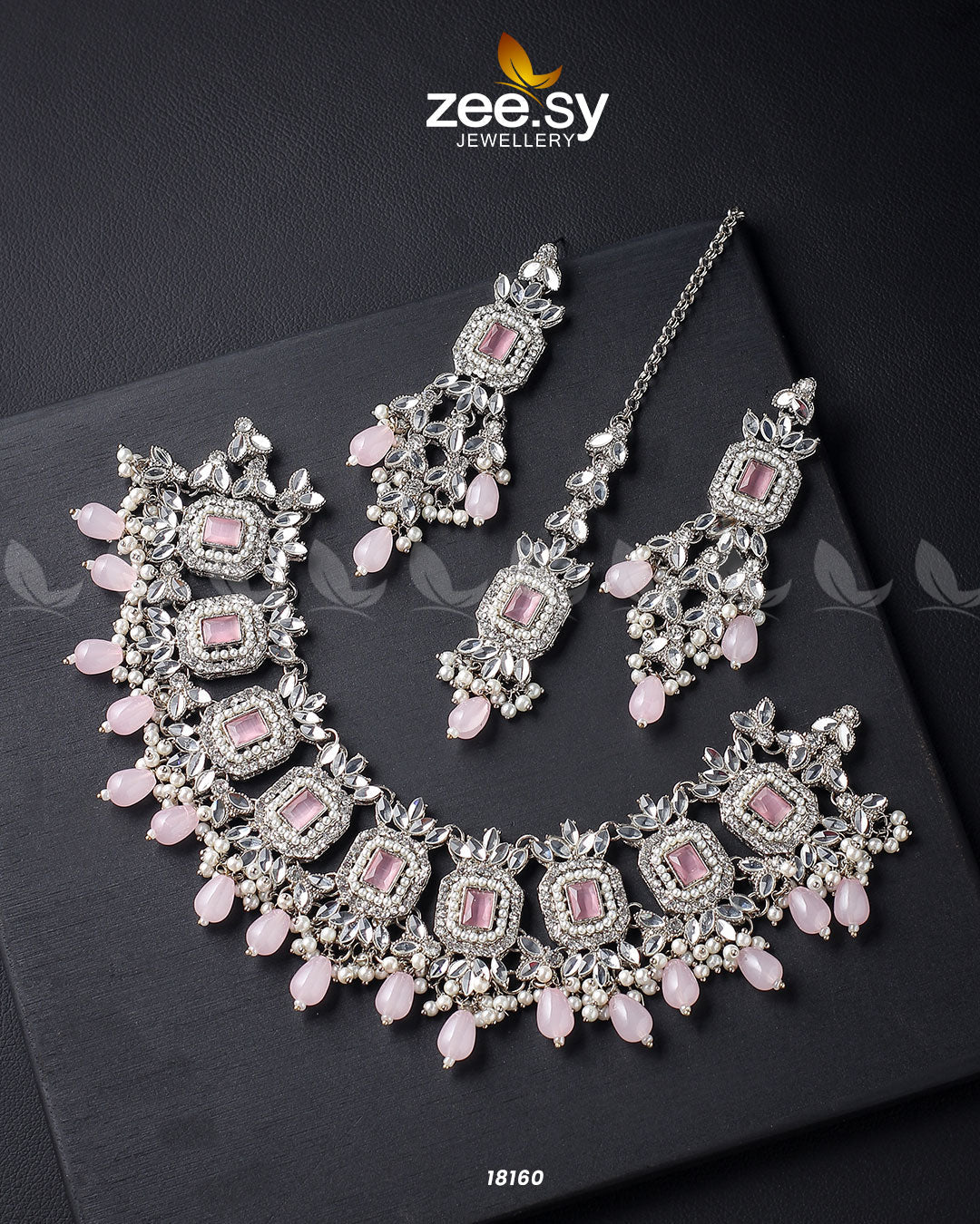 Stephanotis Necklace Set Silver Mint Pink