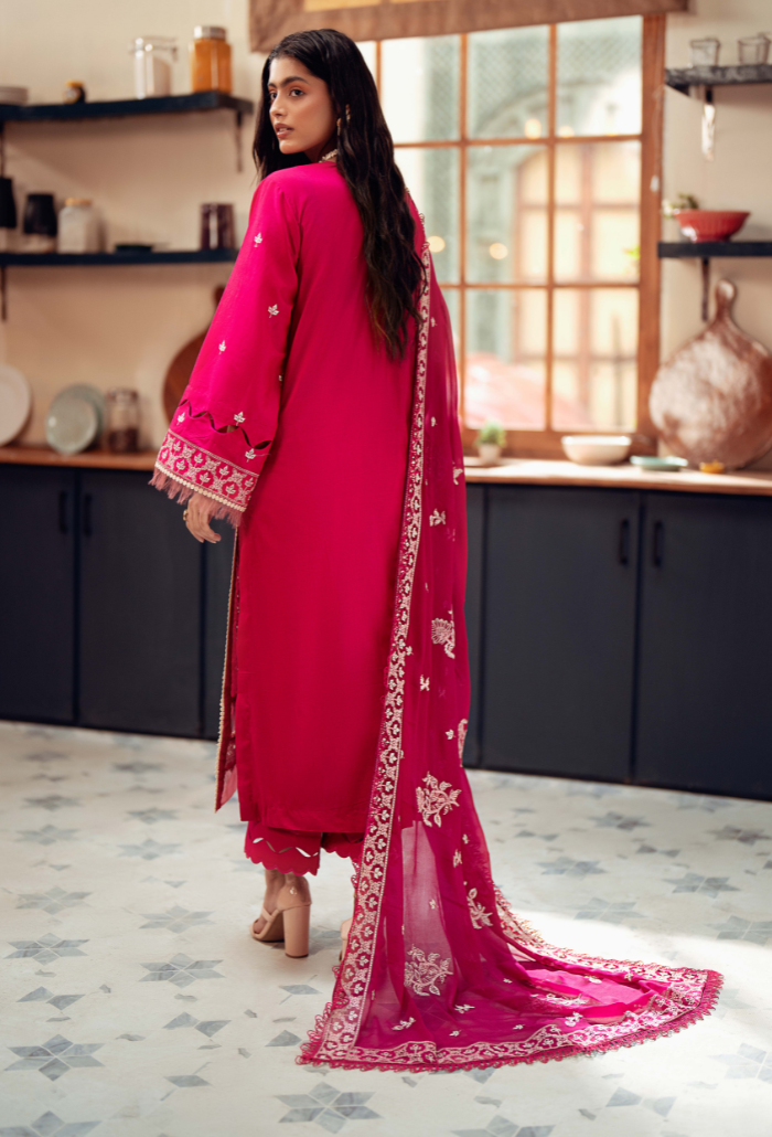 Humdum | Lala Rukh Lawn | Lalarukh - D06 S Hot Pink Lawn