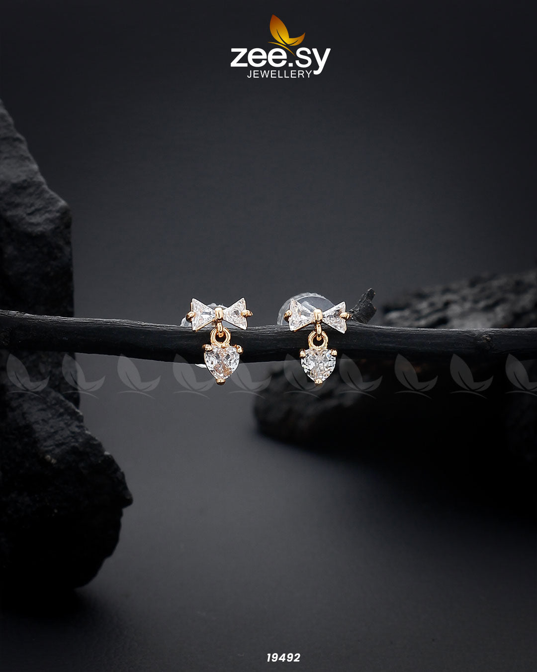 Crystal Bow Stud Earrings Golden
