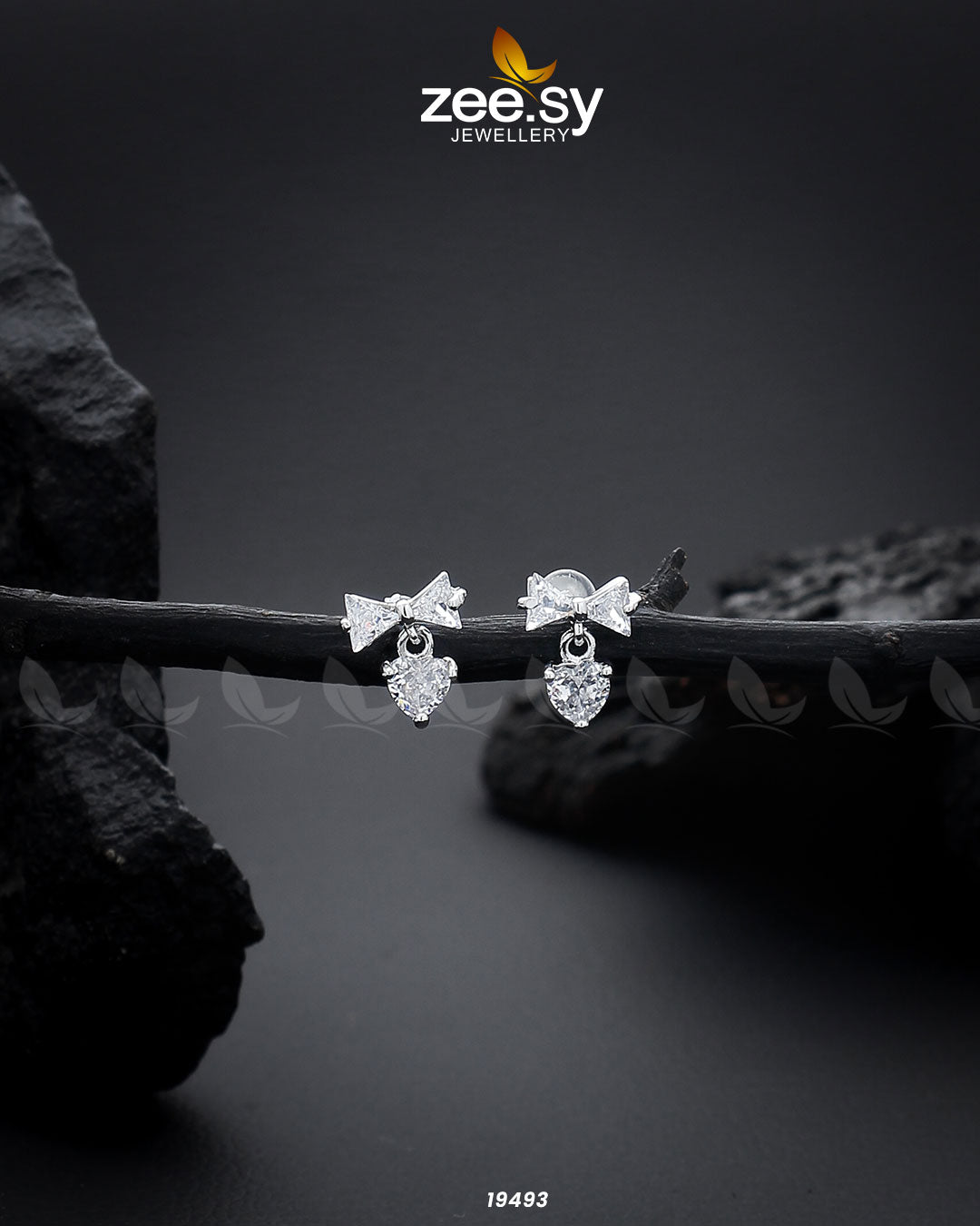 Crystal Bow Stud Earrings Silver