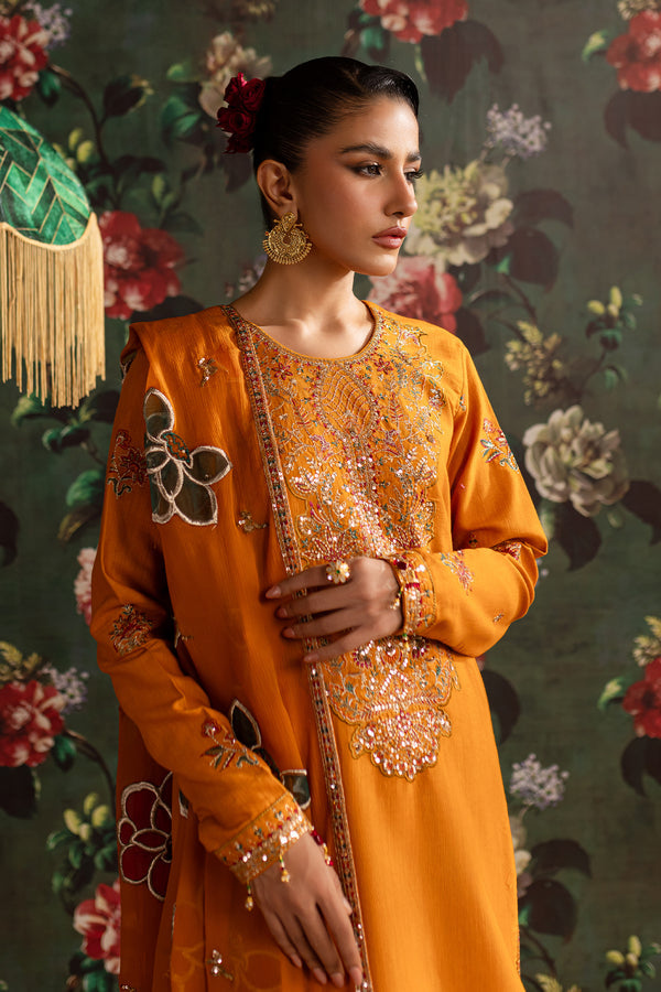 Emaan Adeel | Rangrez Collection | SHAMA L Orange Khaddar