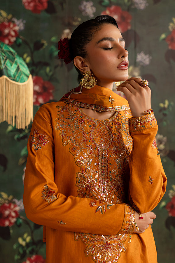 Emaan Adeel | Rangrez Collection | SHAMA M Orange Khaddar
