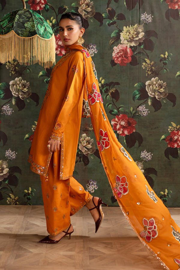 Emaan Adeel | Rangrez Collection | SHAMA XL Orange Khaddar