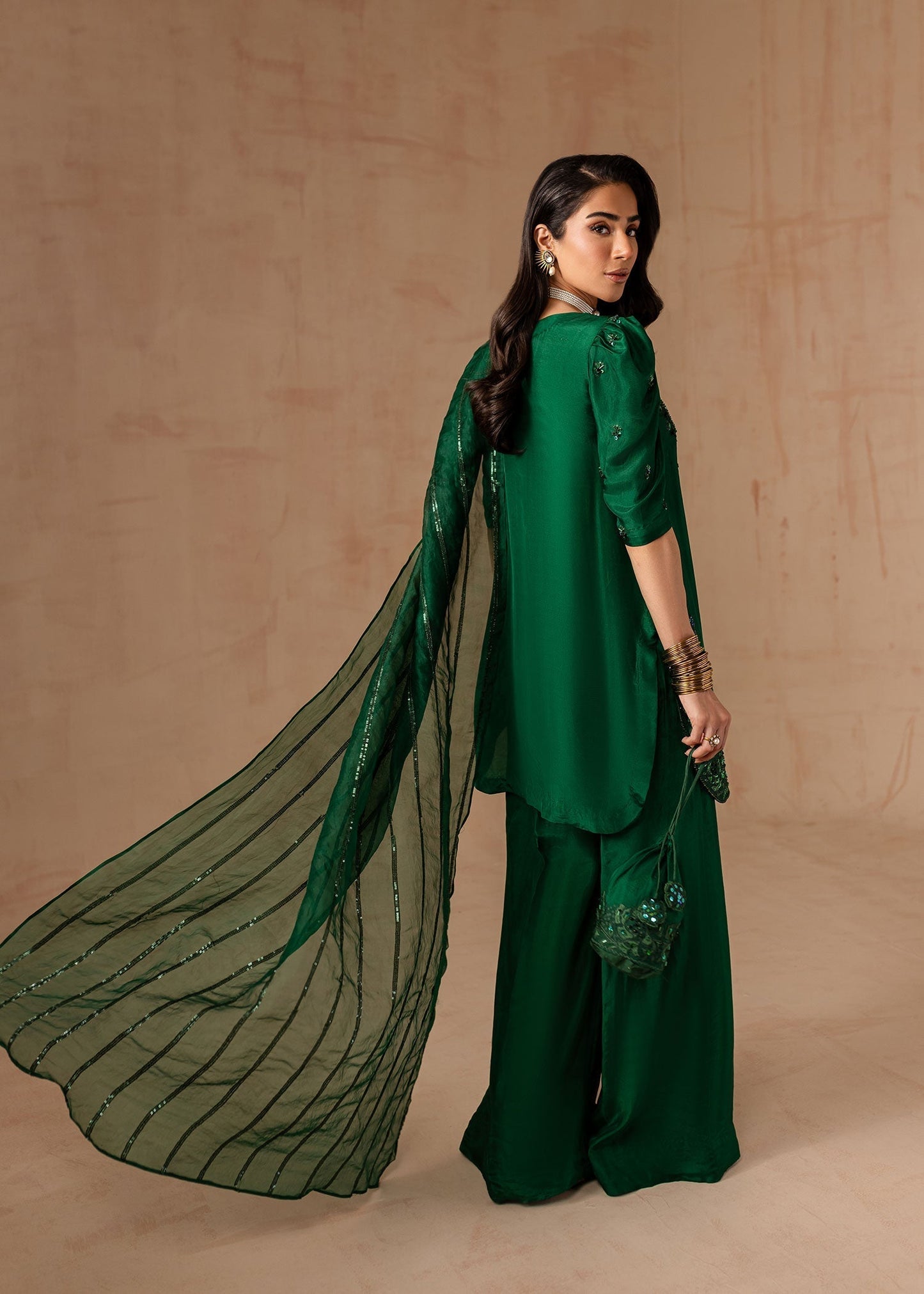 Maria Osama Khan | Noir Bliss Luxury Formals | Emerald Green S Bottle Green Raw Silk