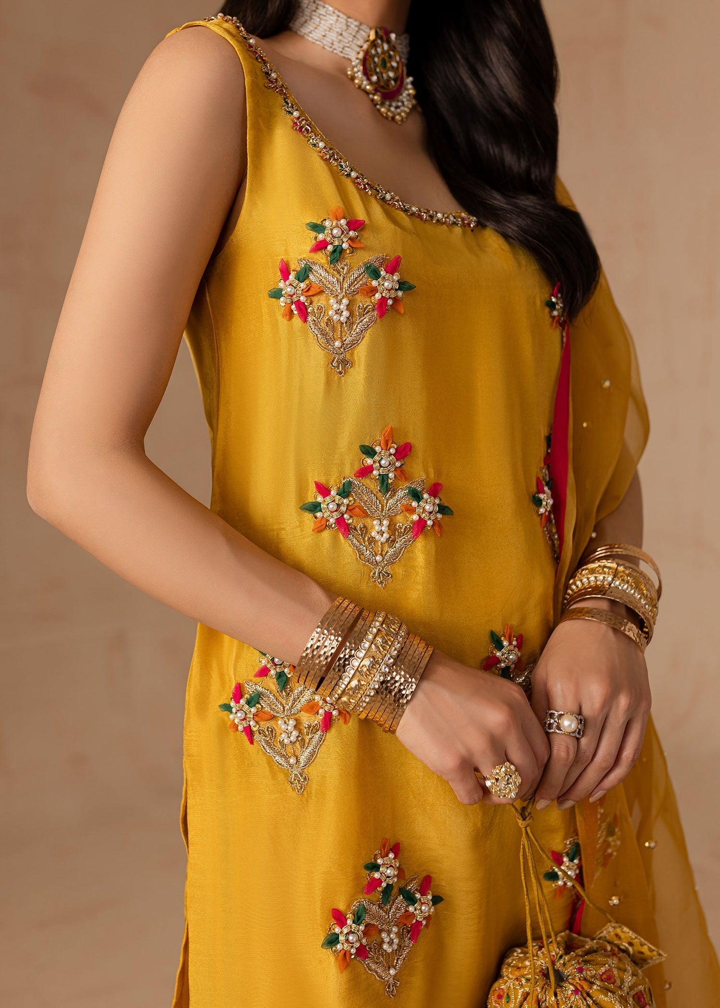 Maria Osama Khan | Noir Bliss Luxury Formals | Marigold Muse M Mustard Yellow Raw Silk