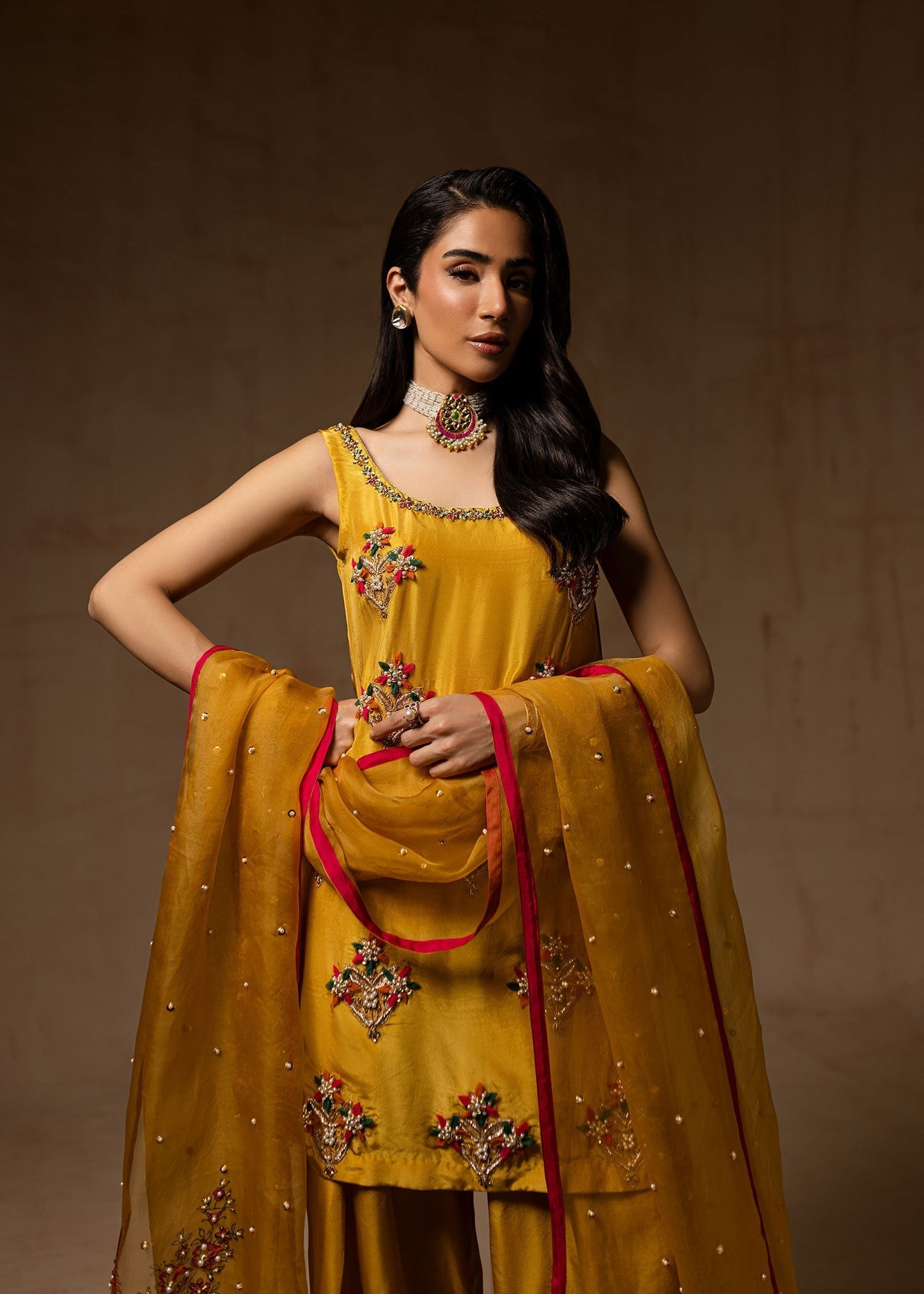 Maria Osama Khan | Noir Bliss Luxury Formals | Marigold Muse L Mustard Yellow Raw Silk