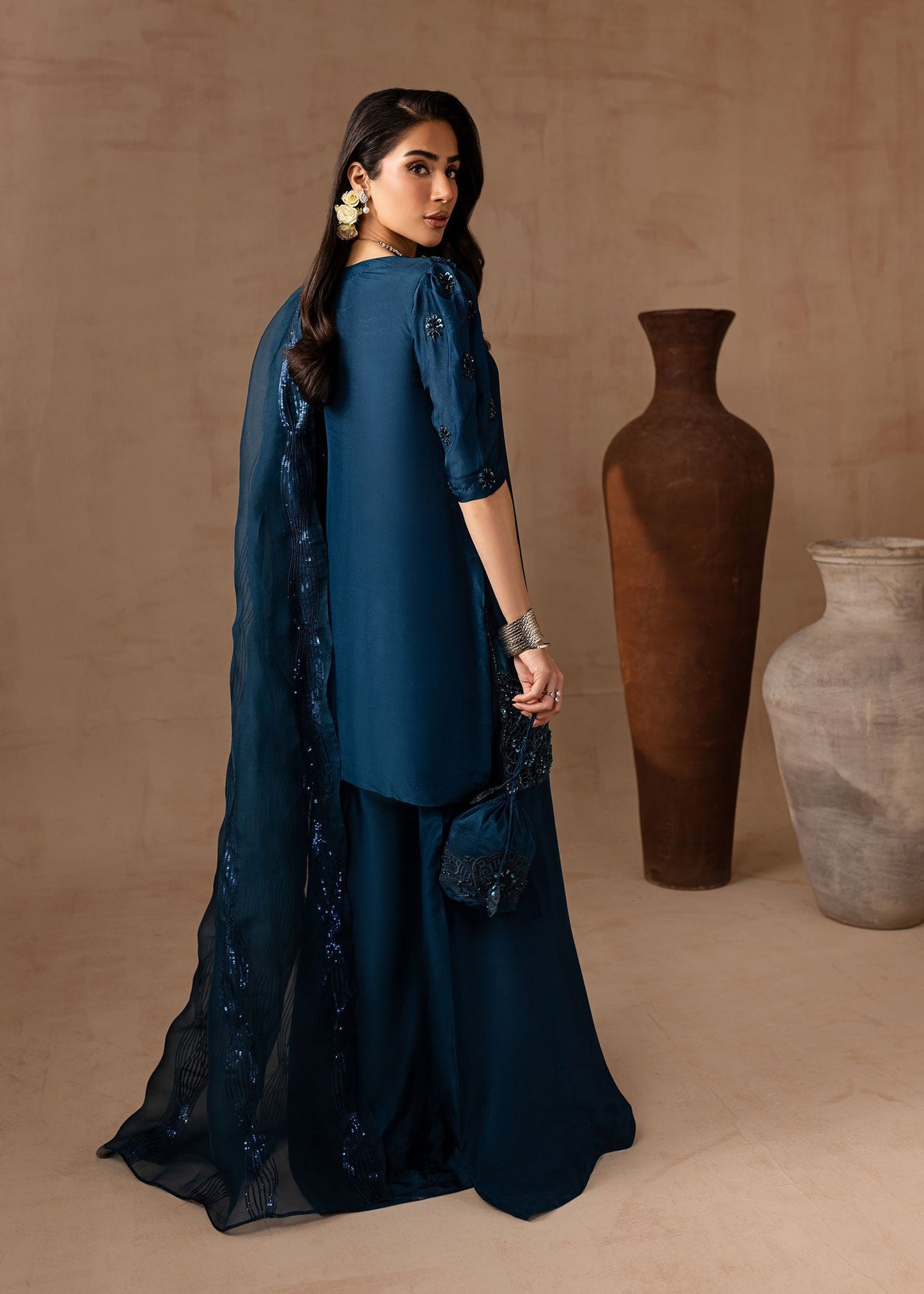 Maria Osama Khan | Noir Bliss Luxury Formals | Royal Sapphire S Teal Raw Silk
