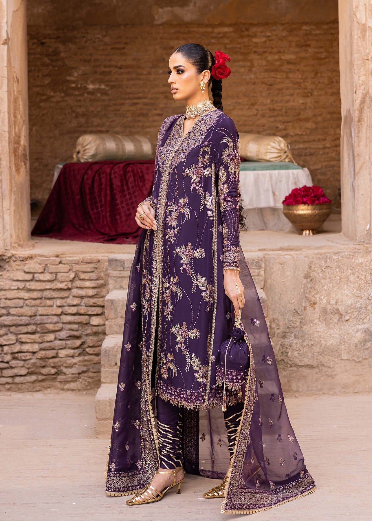 Akbar Aslam | Dastaan Luxury Formals | Haniye XL Dark Purple Silk
