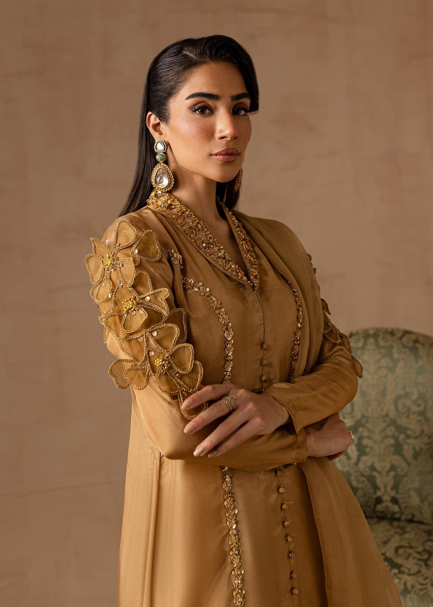 Maria Osama Khan | Noir Bliss Luxury Formals | Bliss L Golden Raw Silk