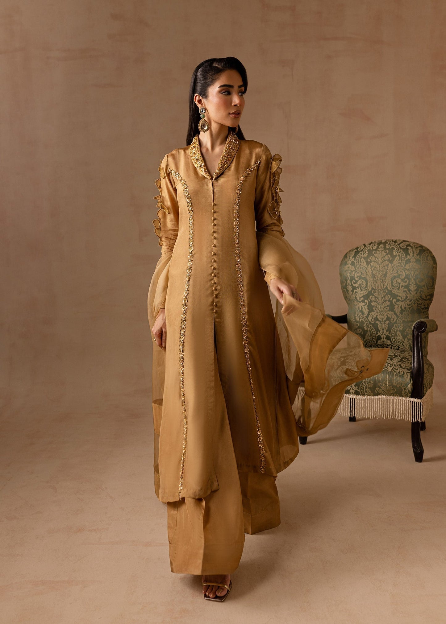Maria Osama Khan | Noir Bliss Luxury Formals | Bliss XL Golden Raw Silk