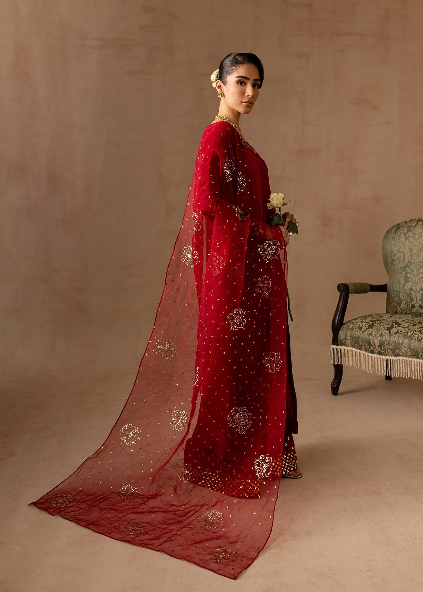 Maria Osama Khan | Noir Bliss Luxury Formals | Ruby L Red Raw Silk