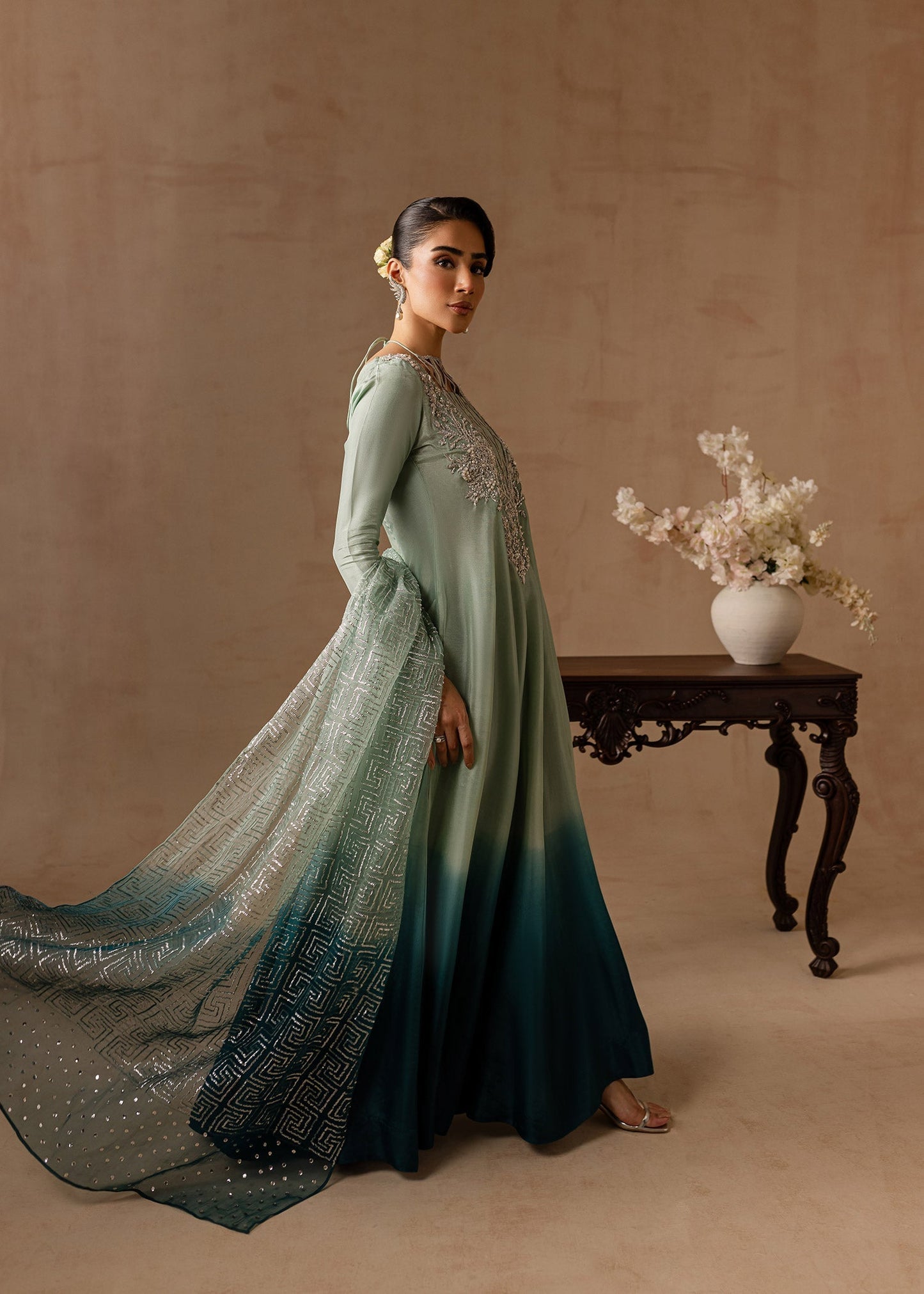 Maria Osama Khan | Noir Bliss Luxury Formals | Aazure S Gray Raw Silk