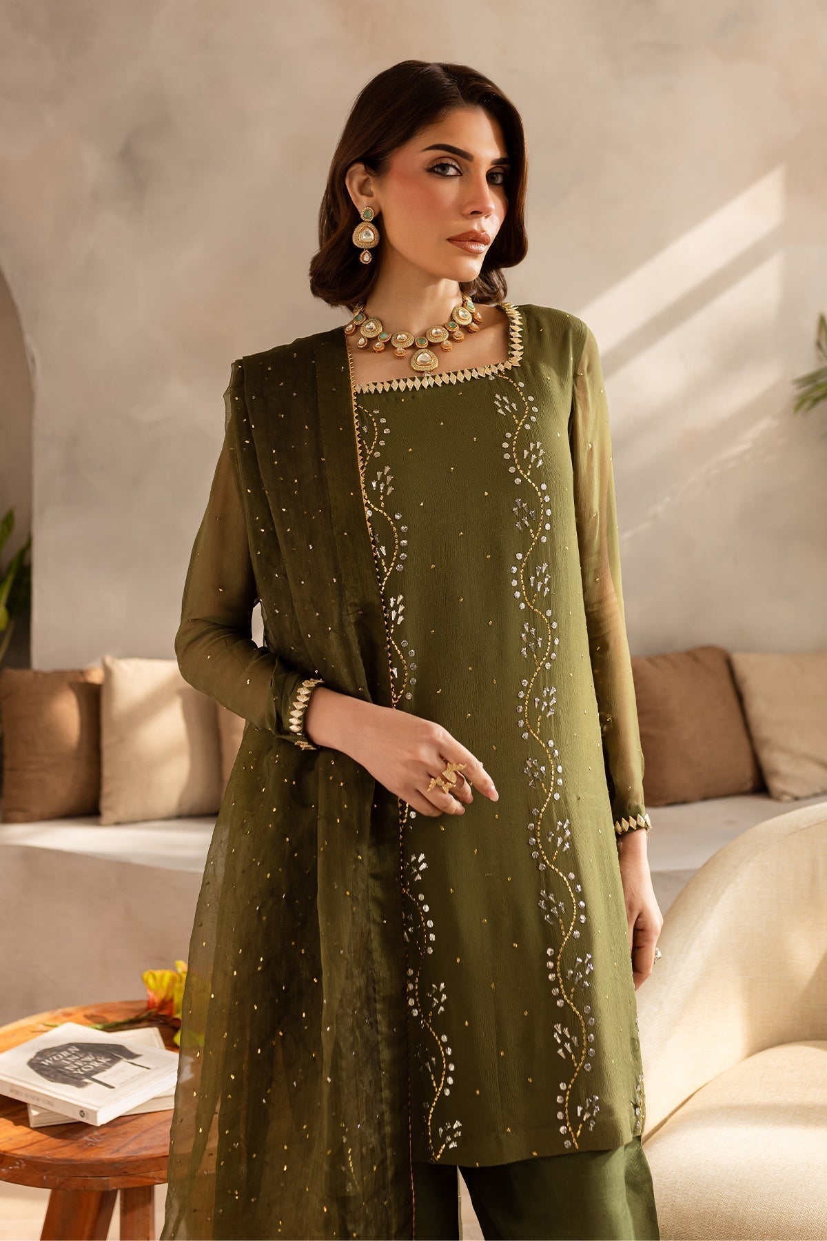 Vanya | Kaya Formals | KY-04 L Olive Green Chiffon