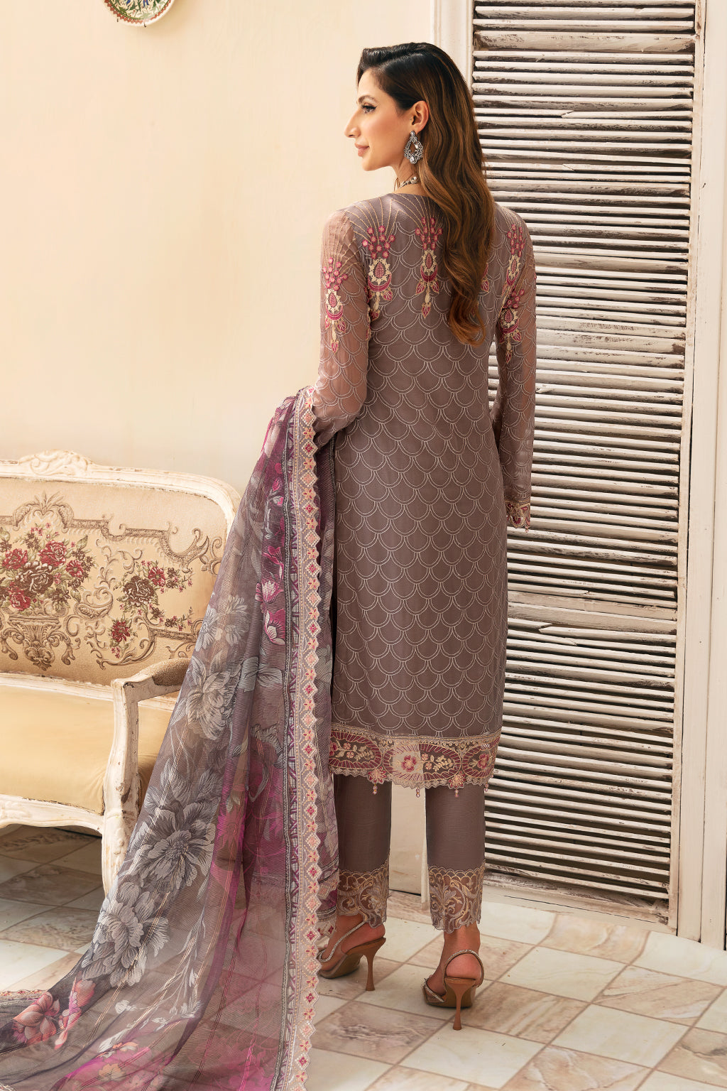 Ramsha | Chevron Chiffon Collection | A-908 S Mouse Gray Chiffon