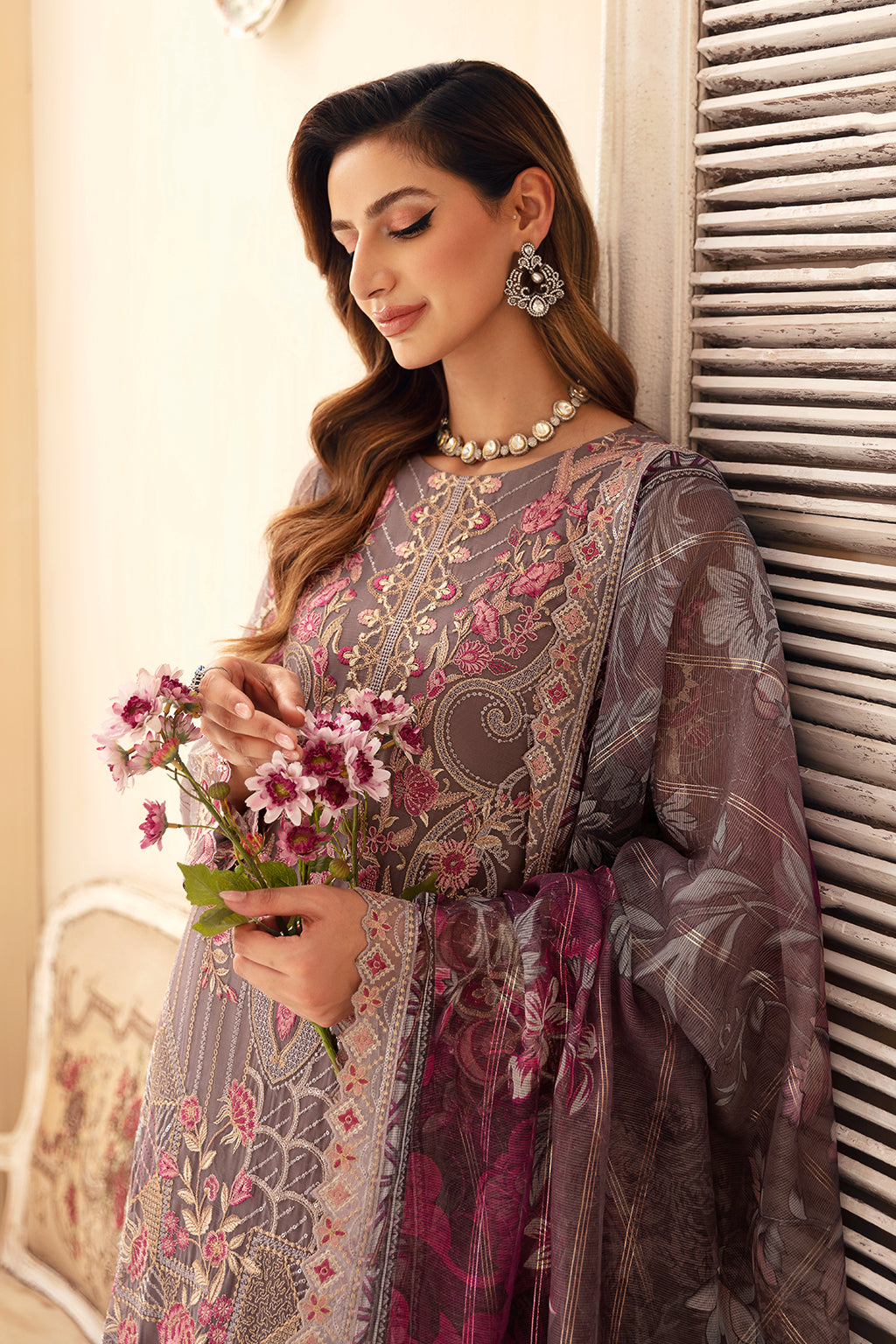 Ramsha | Chevron Chiffon Collection | A-908 XL Mouse Gray Chiffon