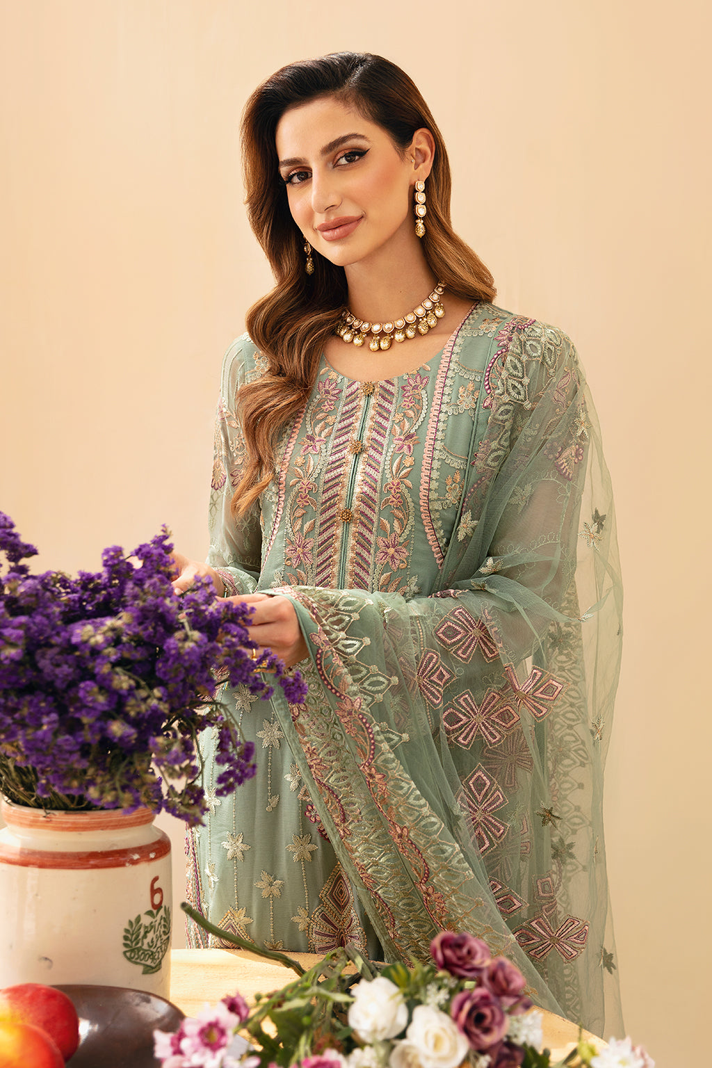 Ramsha | Chevron Chiffon Collection |A-901 M Mint Chiffon