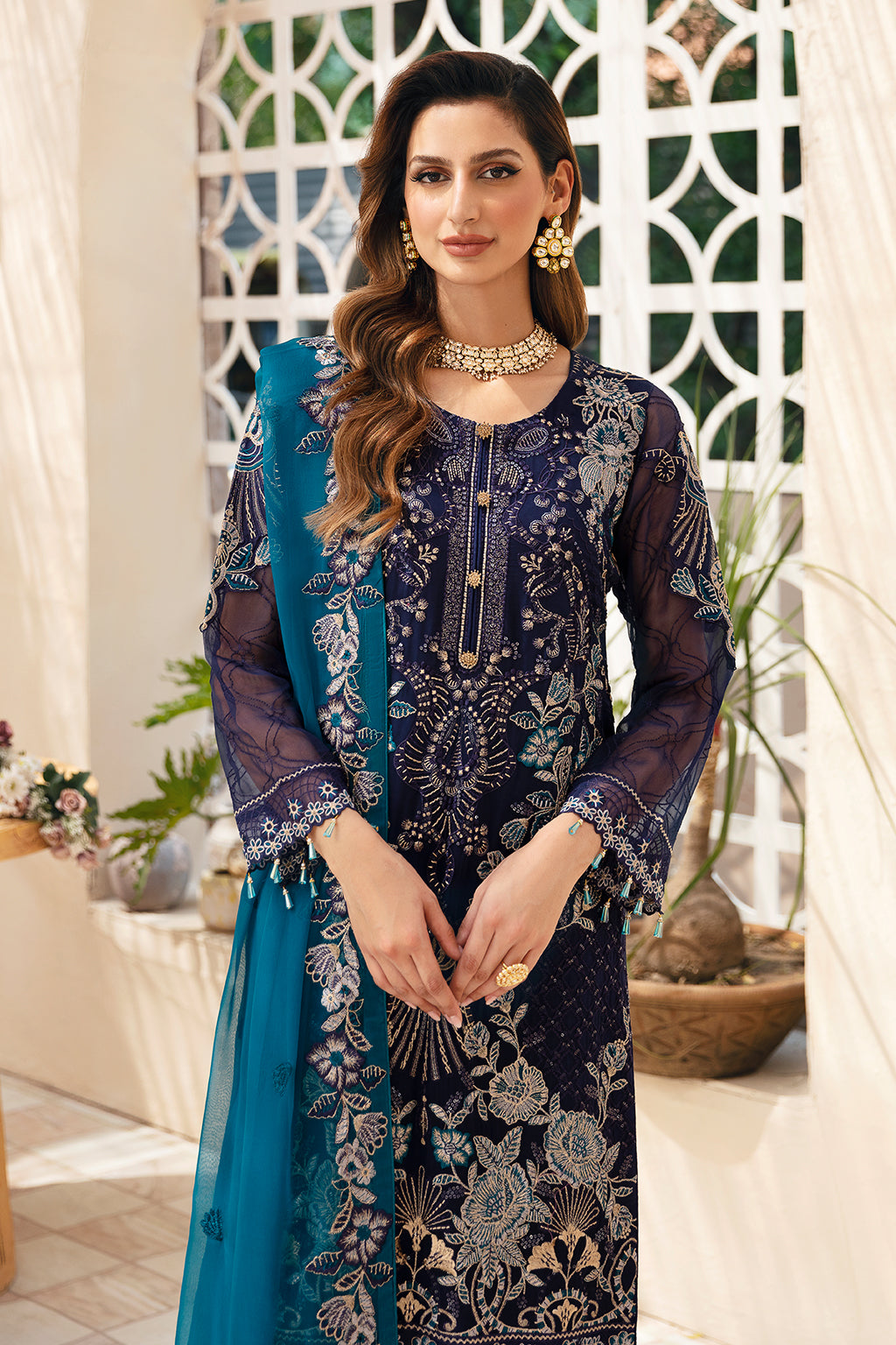 Ramsha | Chevron Chiffon Collection | A-903 M Deep Blue Chiffon