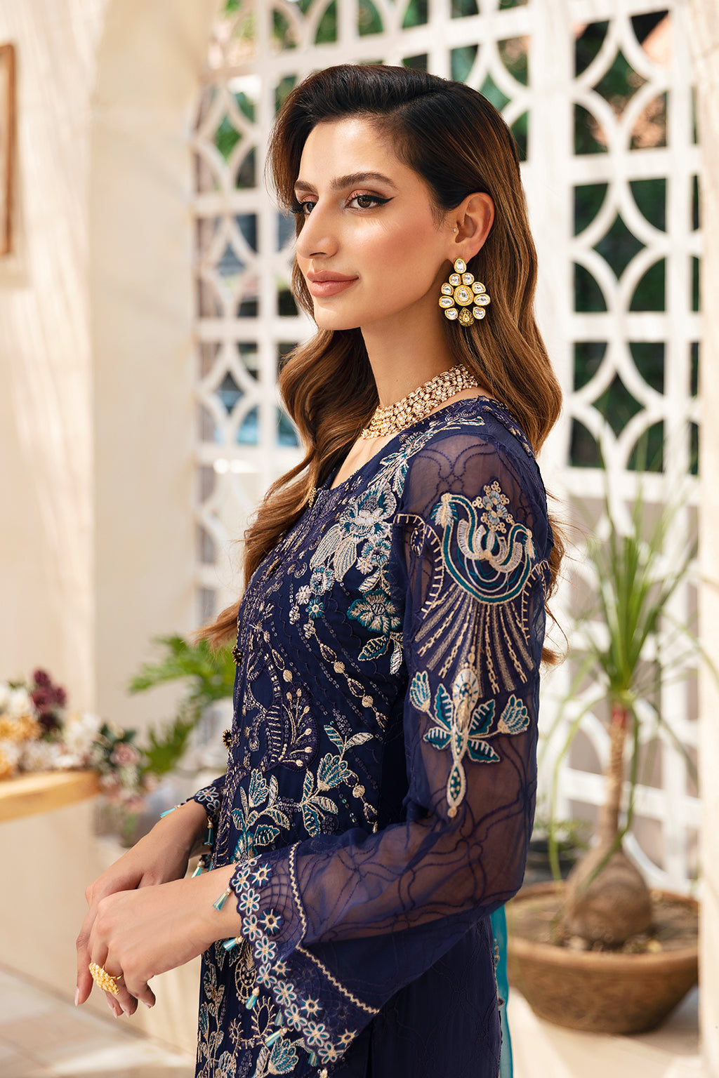 Ramsha | Chevron Chiffon Collection | A-903 Custom Size Deep Blue Chiffon