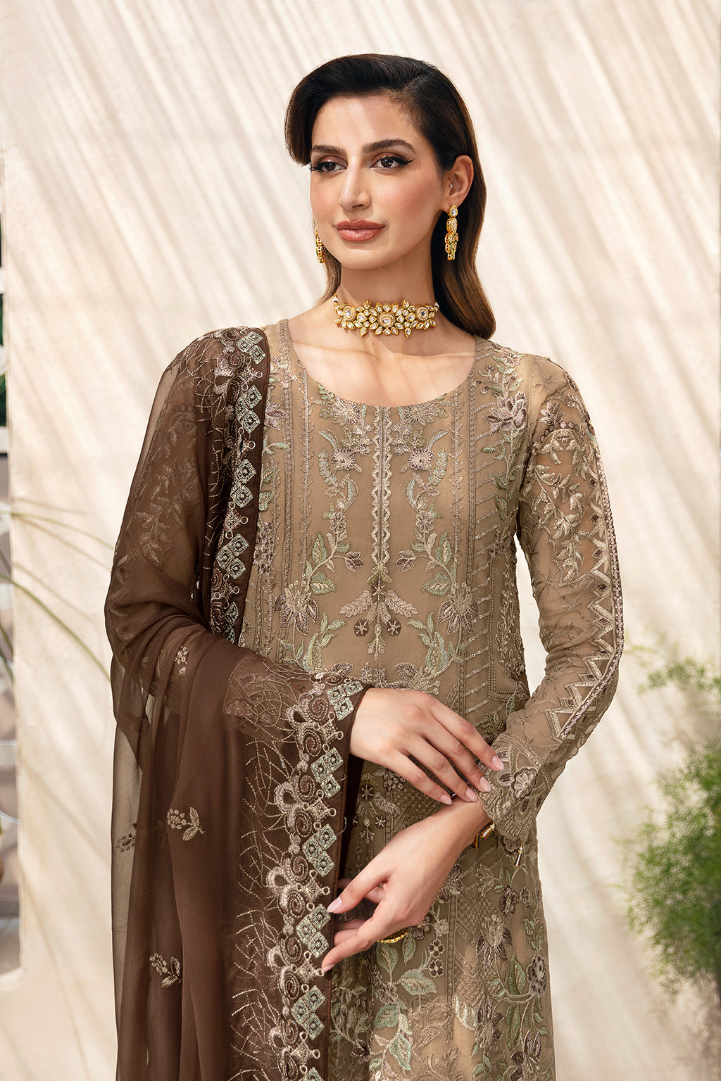 Ramsha | Chevron Chiffon Collection |A-904 M Coffee Chiffon