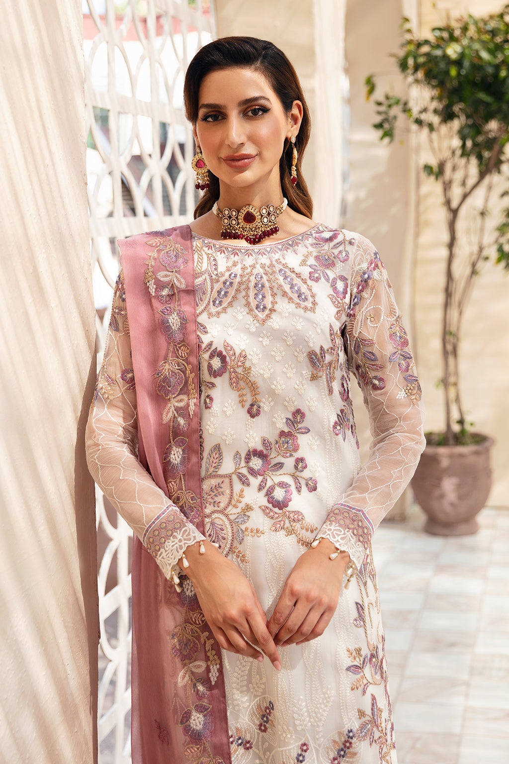 Ramsha | Chevron Chiffon Collection | A-902 M Ivory Chiffon