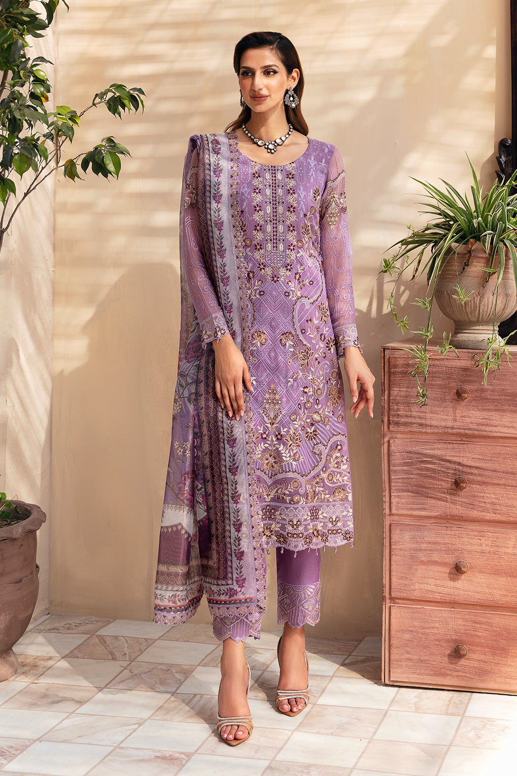 Ramsha | Chevron Chiffon Collection | A-906 XS Purple Gray Chiffon
