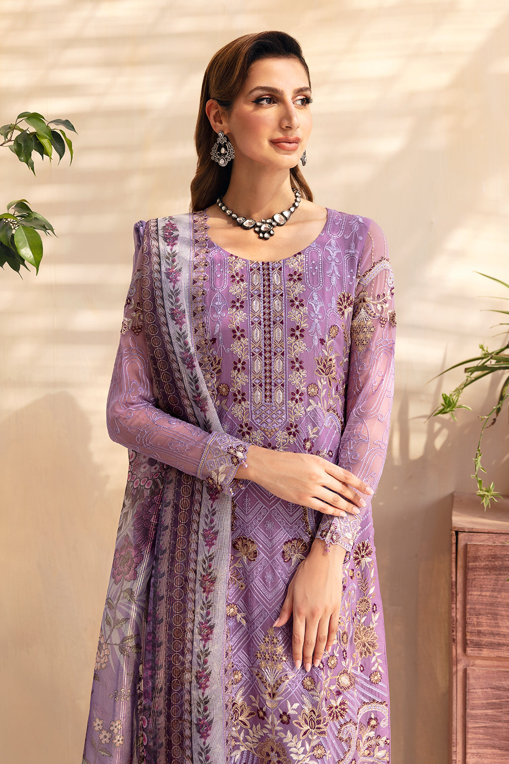 Ramsha | Chevron Chiffon Collection | A-906 Custom Size Purple Gray Chiffon