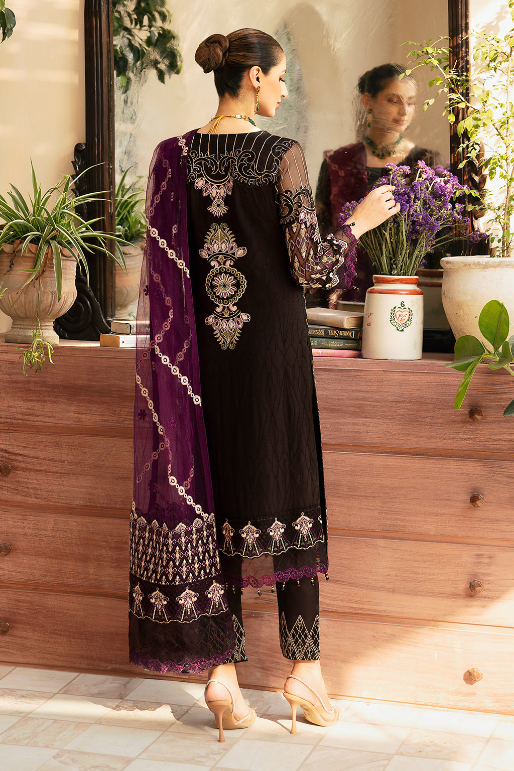 Ramsha | Chevron Chiffon Collection | A-905 S Black Chiffon