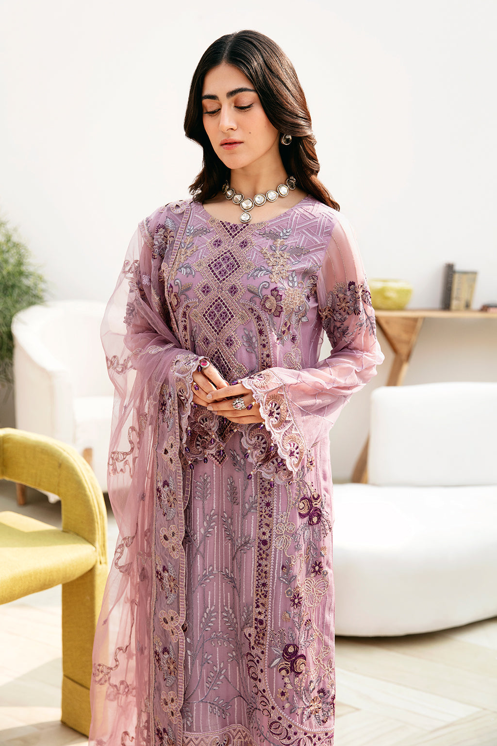 Ramsha | Chevron Chiffon Collection | A-801 L Lilac Chiffon