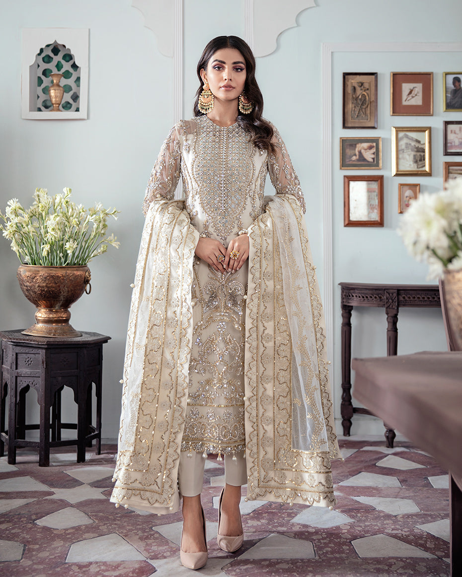 Gulaal | Wedding Formals | Mehr Embroidered Net 3-Piece Suit WS-19 - Pakistani Designer Dress - by Gulaal | Type: Bridal - 100% Original at Saira Sultan