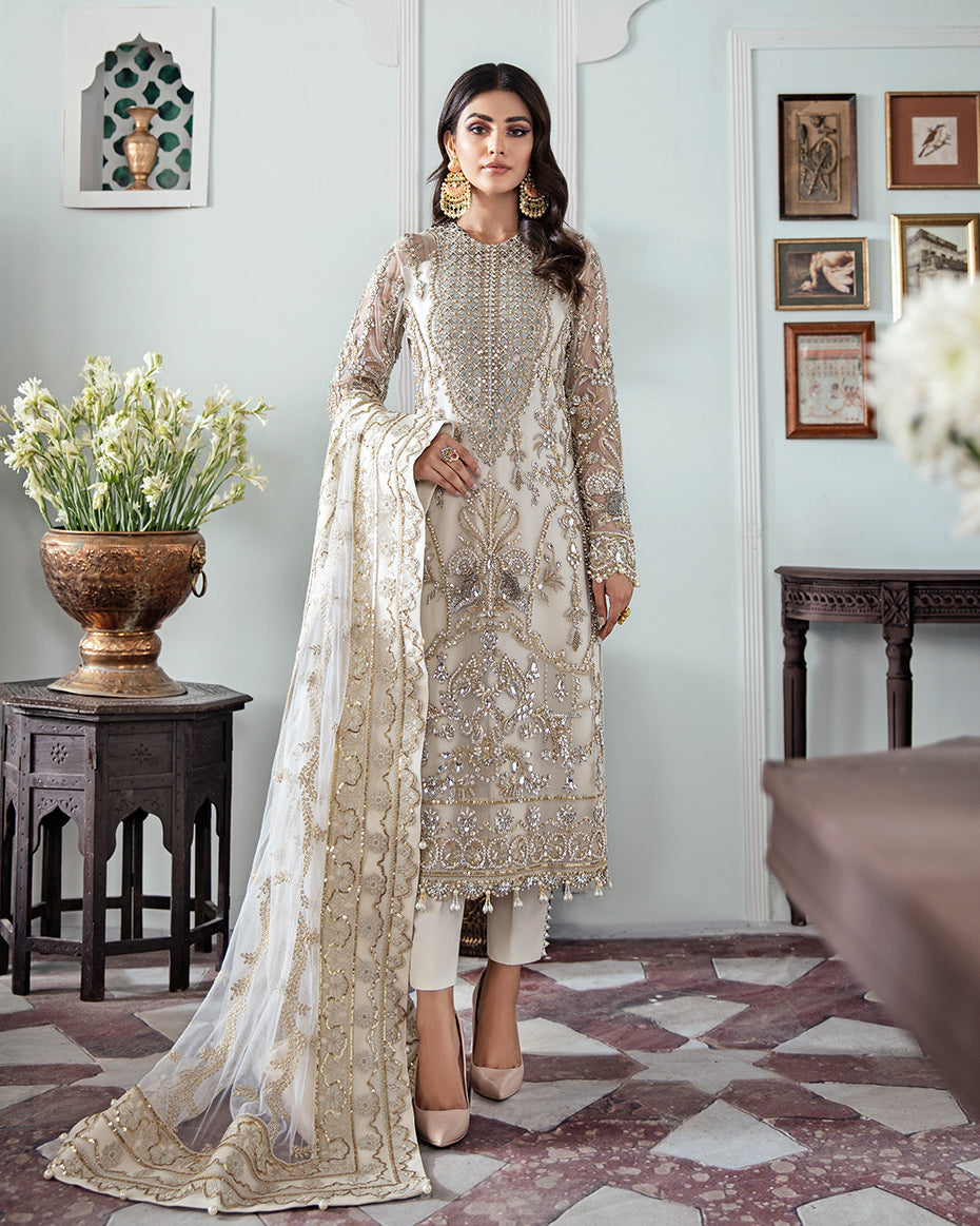 Gulaal | Wedding Formals | Mehr Embroidered Net 3-Piece Suit WS-19 - Pakistani Designer Dress - by Gulaal | Type: Bridal - 100% Original at Saira Sultan