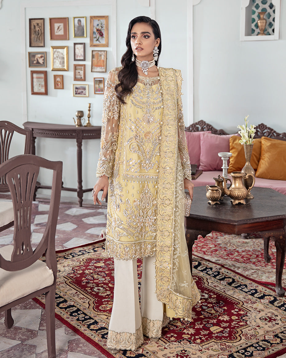 Gulaal | Wedding Formals | MAHJABEEN EMBROIDERED NET 3-PIECE SUIT WS-17 - Pakistani Designer Dress - by Gulaal | Type: Bridal - 100% Original at Saira Sultan