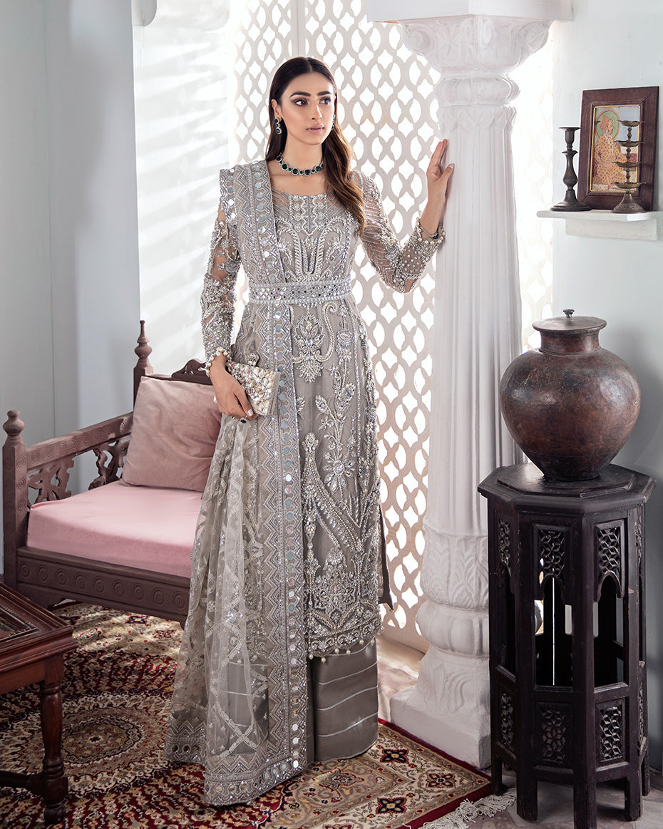 Gulaal | Wedding Formals | Gulnoor Embroidered Net 3-Piece Suit WS-18 - Pakistani Designer Dress - by Gulaal | Type: Bridal - 100% Original at Saira Sultan
