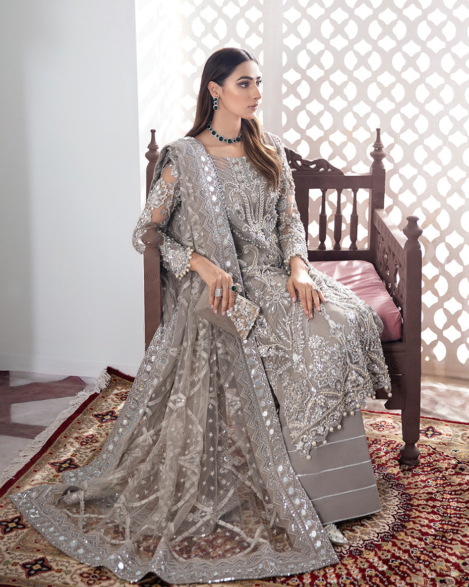 Gulaal | Wedding Formals | Gulnoor Embroidered Net 3-Piece Suit WS-18 - Pakistani Designer Dress - by Gulaal | Type: Bridal - 100% Original at Saira Sultan