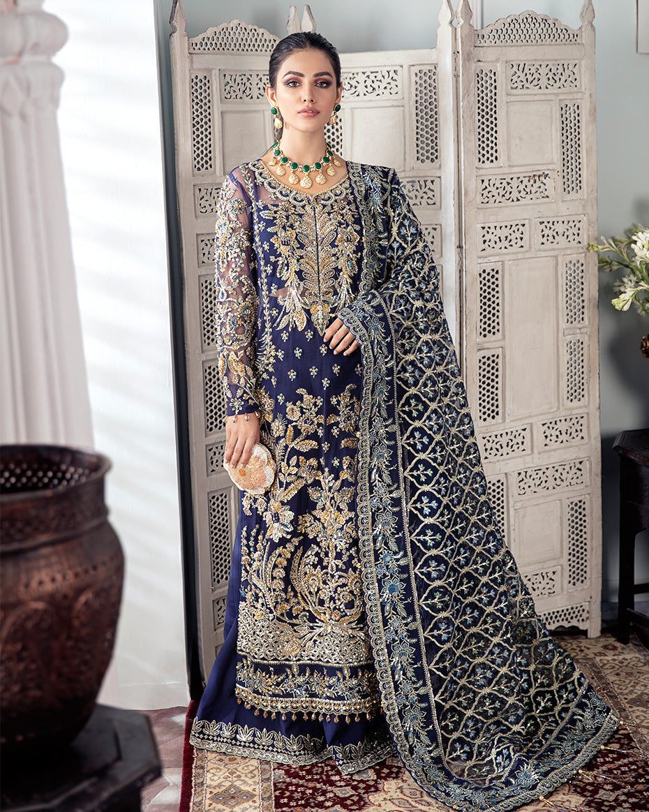 Gulaal | Wedding Formals | QAYINAAT EMBROIDERED NET 3-PIECE SUIT WS-16 - Pakistani Designer Dress - by Gulaal | Type: Bridal - 100% Original at Saira Sultan